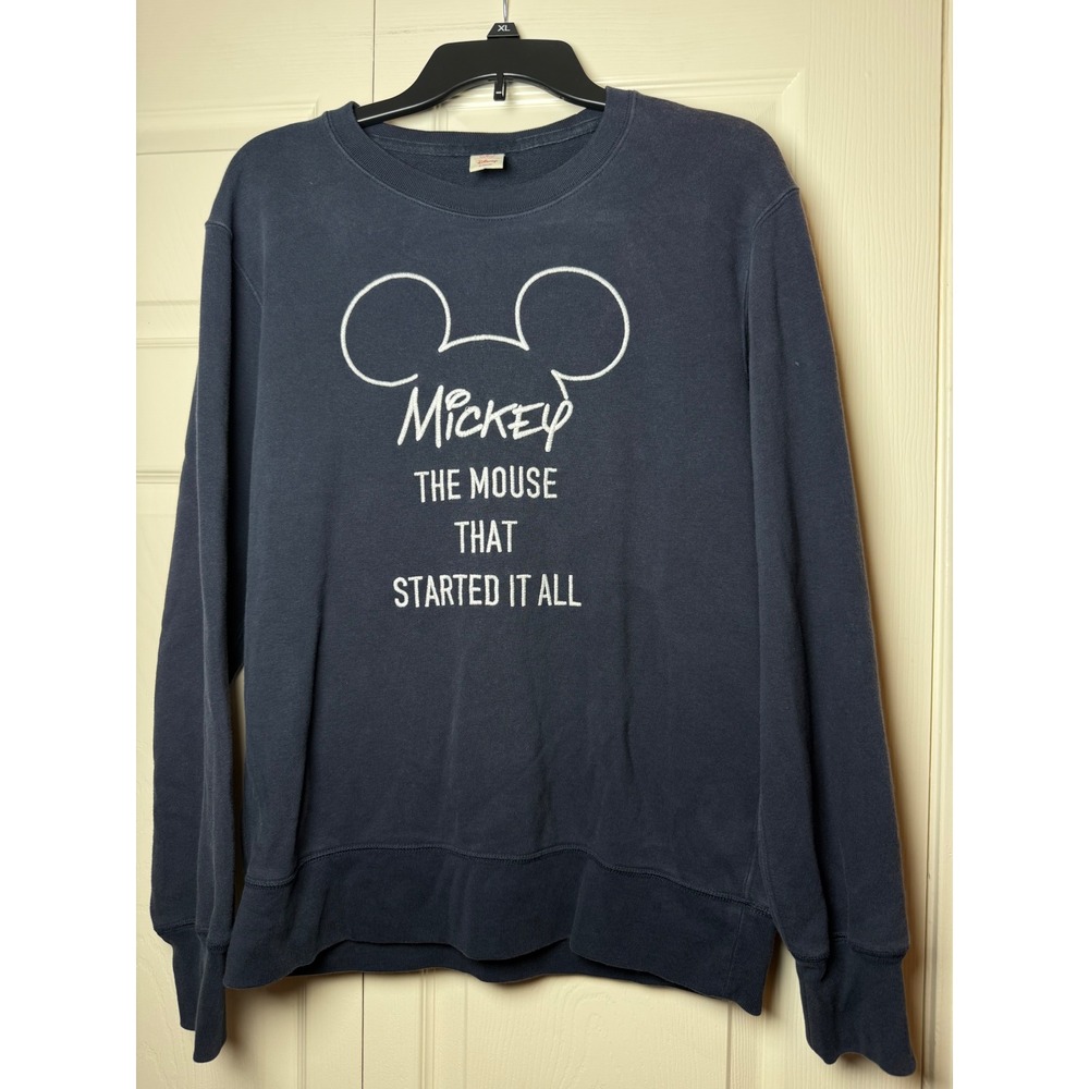 UNIQLO X Disney Embroidered Mickey Mouse Women's Crewneck Sweatshirt Navy